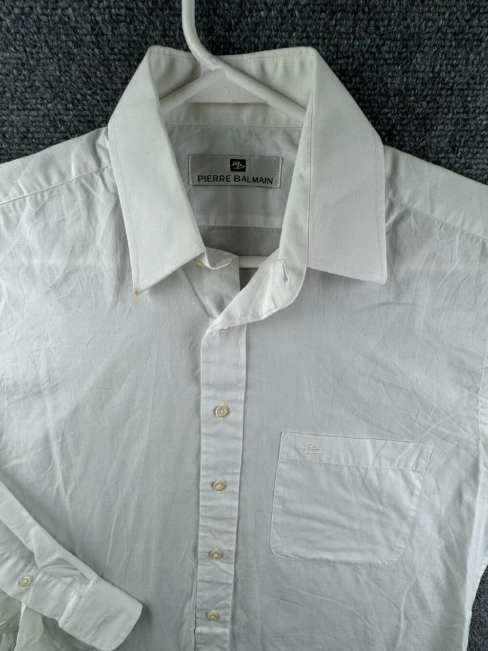 Pierre Balmain Men Button Up Long Sleeve White Shirt Cotton Size 15 Pocket Logo